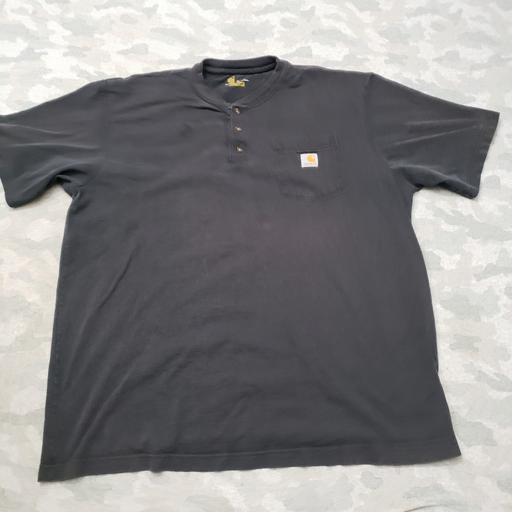 Carhartt Henley Shirt Mens XL Tall Black Pocket Original Fit Tee Short Sleeve